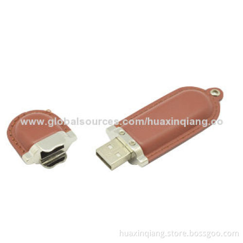 USB Flash Drive, Made of Leather Material with 128MB to 64GB Capacity, 5-year Warranty